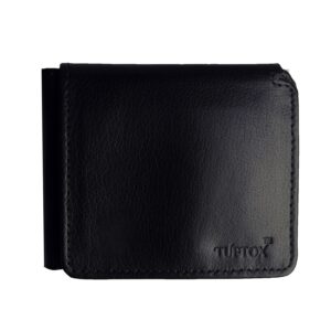 TufTox MagnFold Flap – Classic Black luxury leather bifold wallet with magnetic flap, front view Alt: TufTox MagnFold Flap – Royal Mustard slim leather wallet with flap open showing card slots and ID window Alt: TufTox MagnFold Flap – Inside view showcasing cash compartments and card slots in black leather Alt: TufTox MagnFold Flap – Magnetic flap design with ID window and premium buffalo leather texture Alt: TufTox MagnFold Flap – Wallet placed in belt loop using side slot feature for hands-free carry Alt: TufTox MagnFold Flap – Angled top view of black wallet showing smooth stitching and sleek profile Alt: TufTox MagnFold Flap – Vintage mustard wallet with flap closed, premium finish, and embossed logo Alt: TufTox MagnFold Flap – Gift box packaging showcasing TufTox branding and elegant presentation Alt: TufTox MagnFold Flap – All four colors side by side: Classic Black, Royal Mustard, Vintage Brown, Midnight Blue